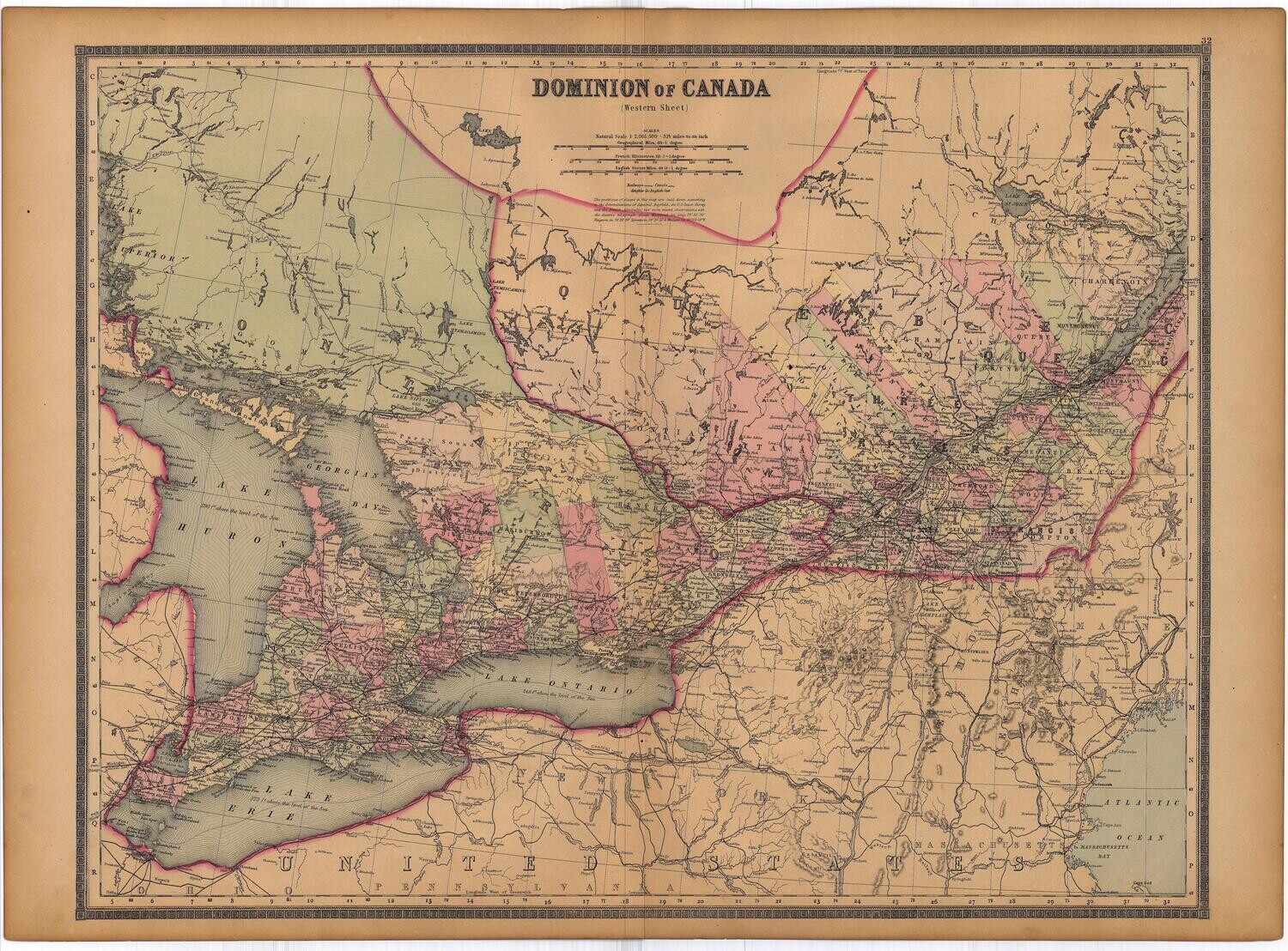 1886 Map of the Dominion of Canada (west) by Bradley's in Lithography