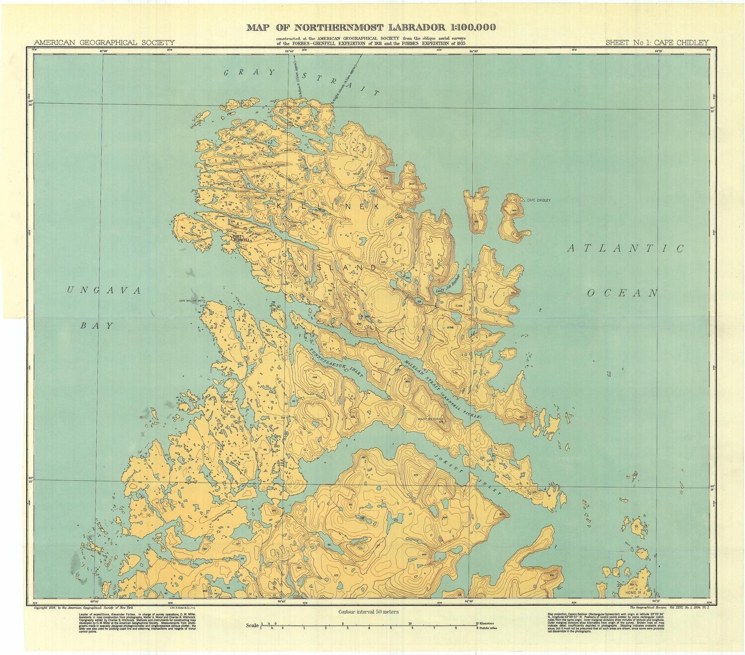 1936 Map of Northernmost Labrador, Killinek Island