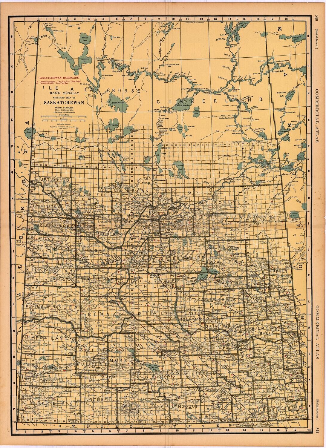 1924 Railroad Map of Saskatchewan by Rand McNally