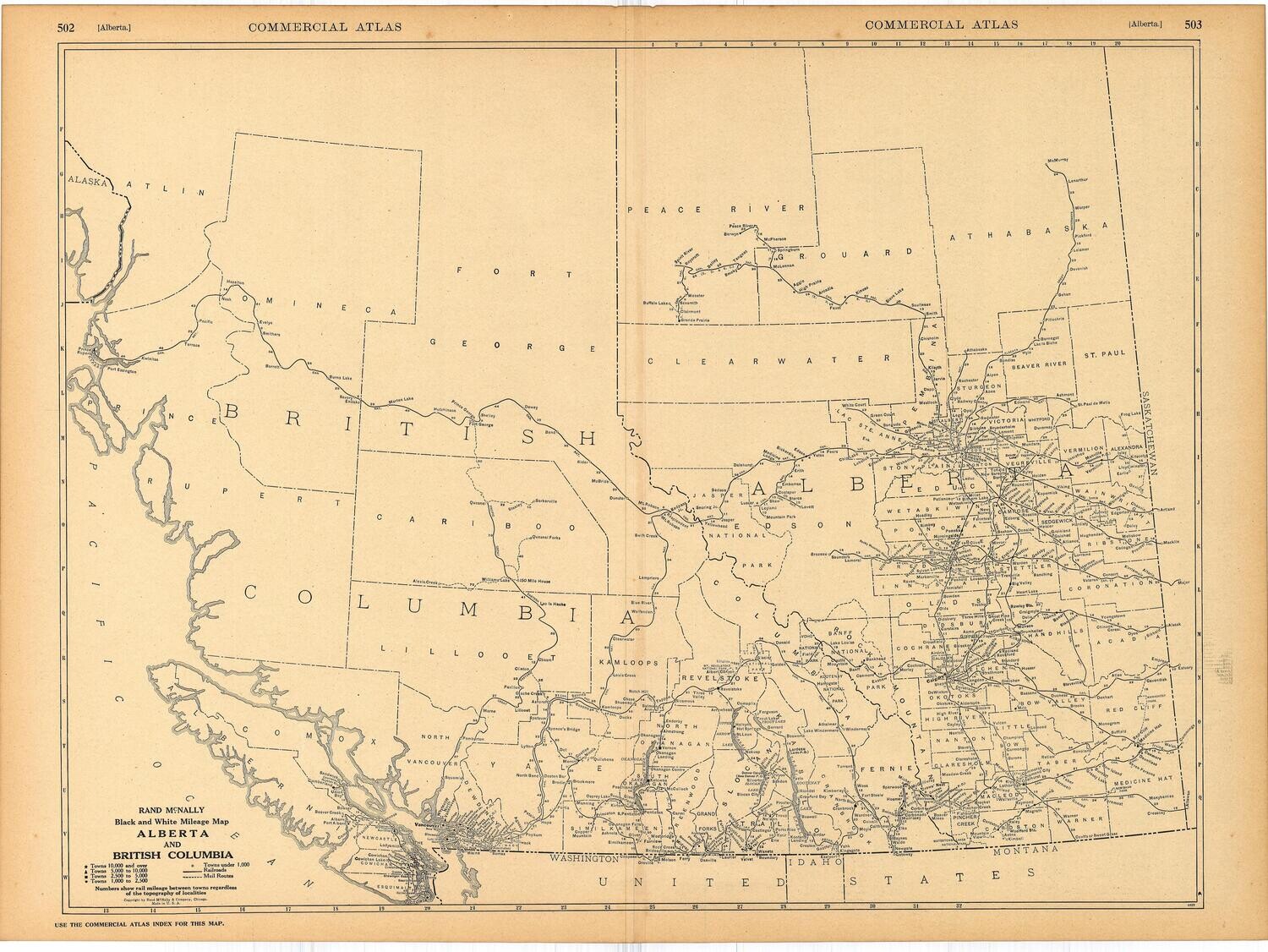 1924 Mileage Map for Alberta and British Columbia by Rand McNally in Lithography