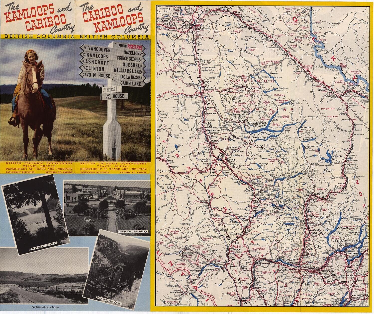 1960 Kamloops-Cariboo Cntry British Columbia Trvl Bur Chromolith