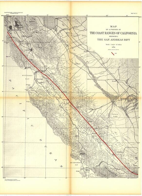 1908 EQIC Map of Coast Ranges of CA San Andreas Fault