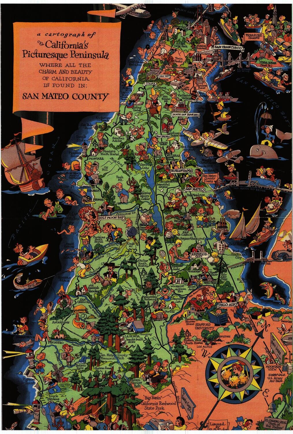 2019 (1939) Ruth taylor White San Mateo County Map -Reprint