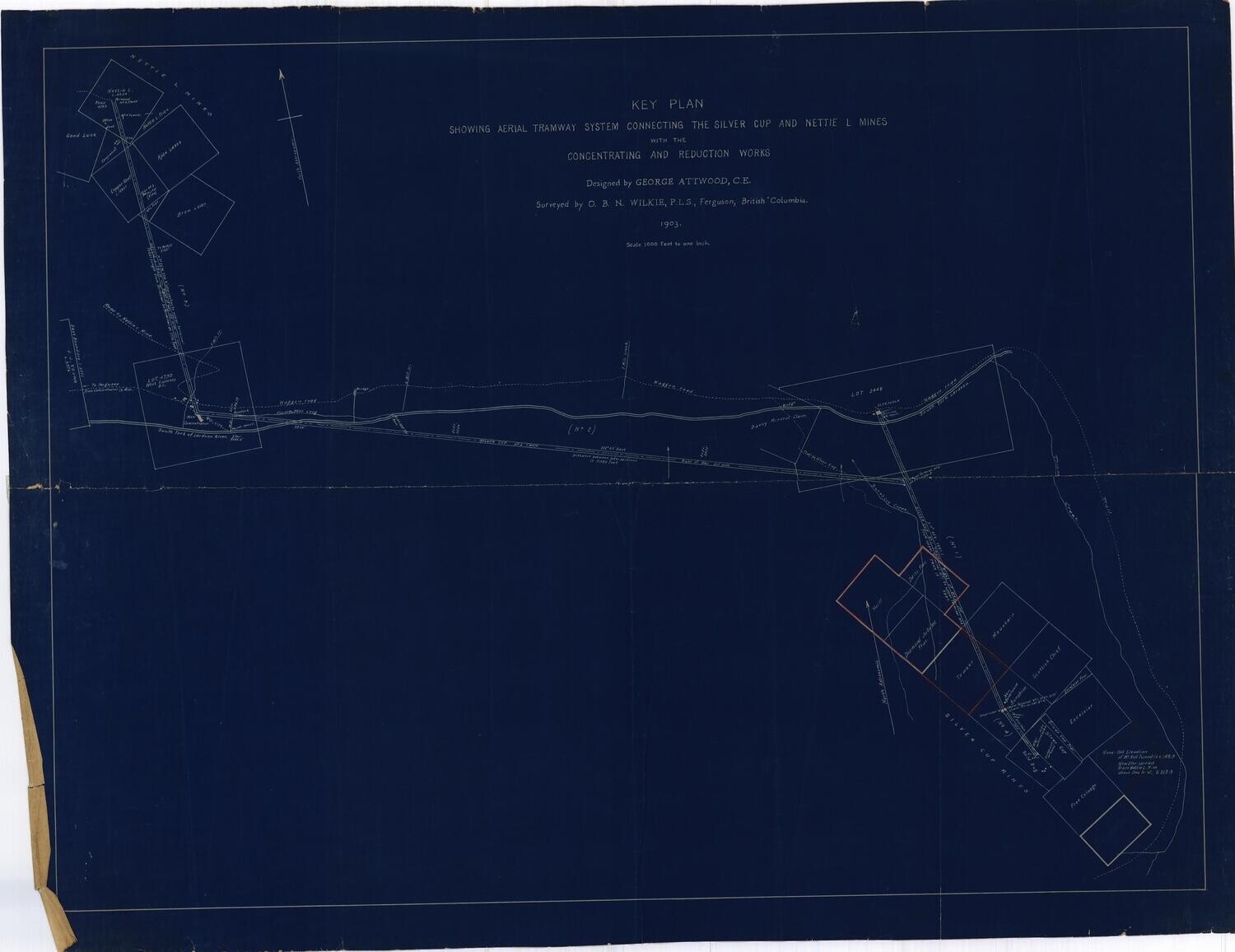 1903 Key Plan for the Aerial Tramways for the Silver Cup and Nettie L Mines in British Columbia, Canada