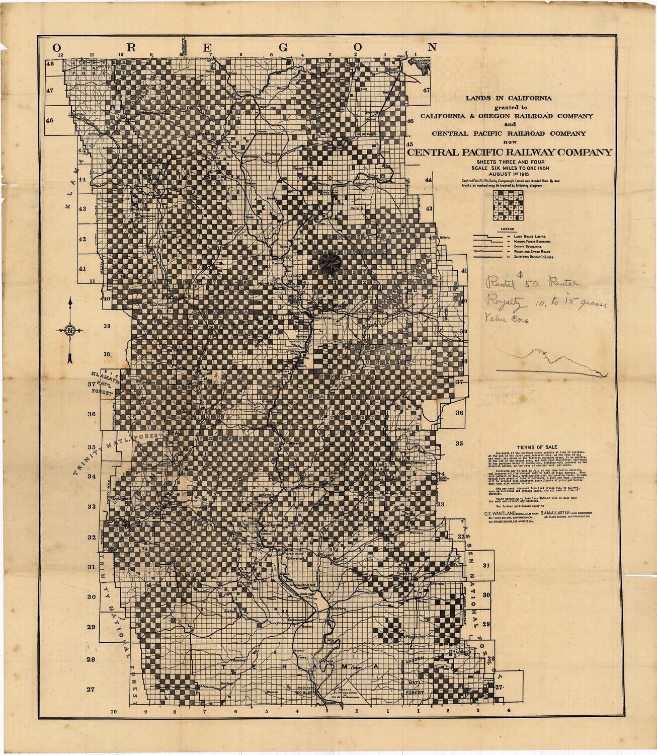 1915 Map of the Lands in California , Granted to the Central Pacific Railroad, a lithograph