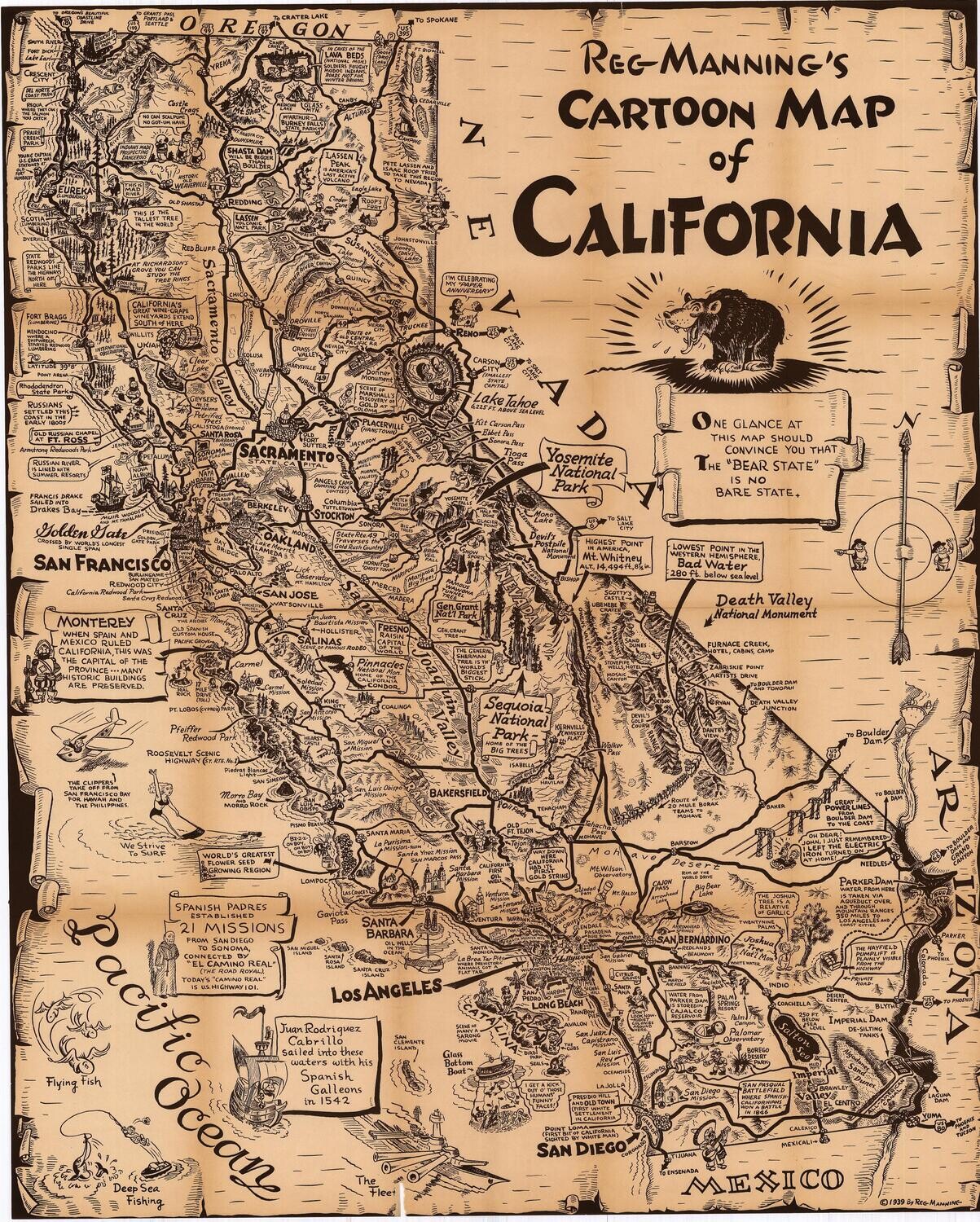 1939 Reg Manning&#39;s Illustrated Map of California