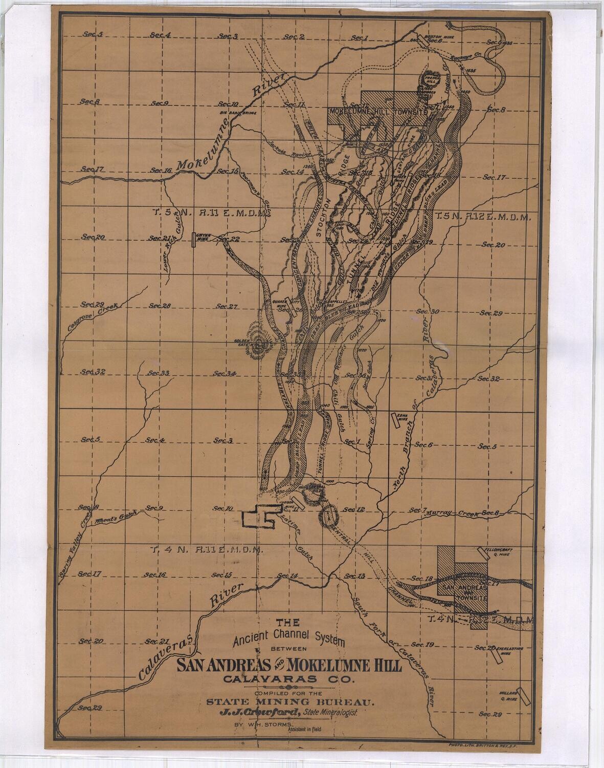 1931 reprint of the ancient channel system in Calaveras, Ca.