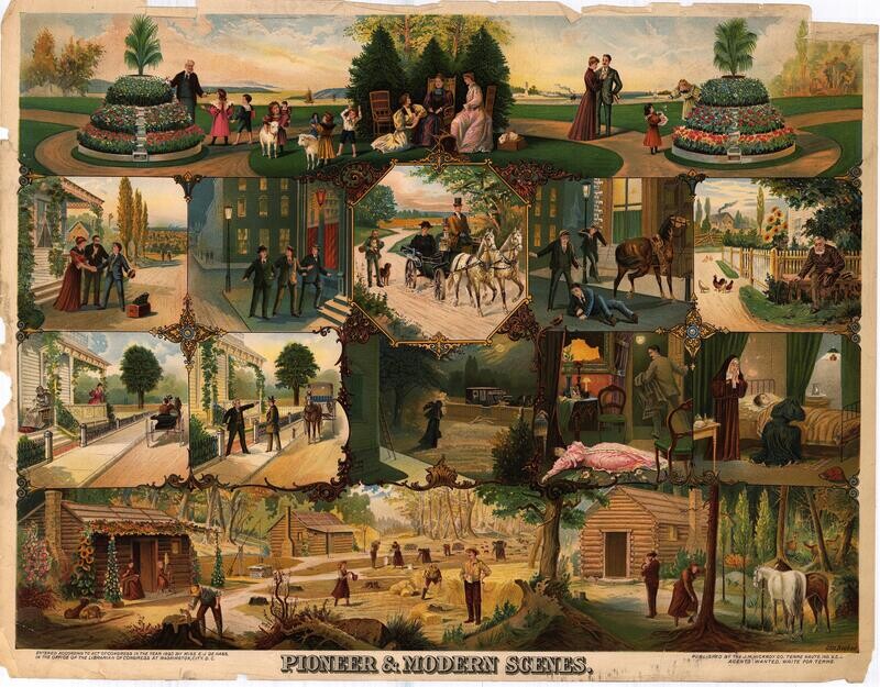 1895 Pioneer and Modern Scenes by JM Vickroy Co in Chromolithography