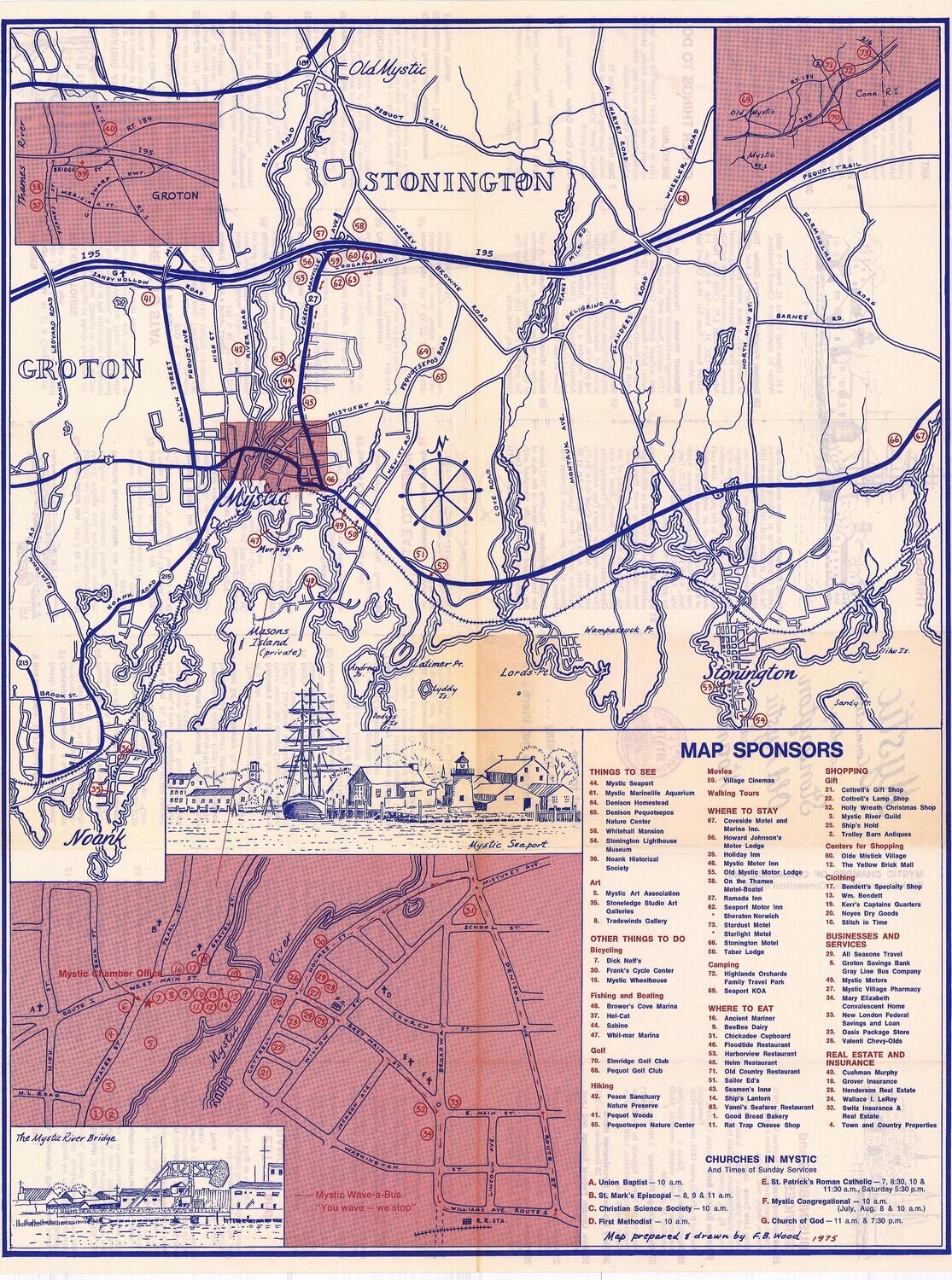 1975 Mystic Connecticut Tourist Map