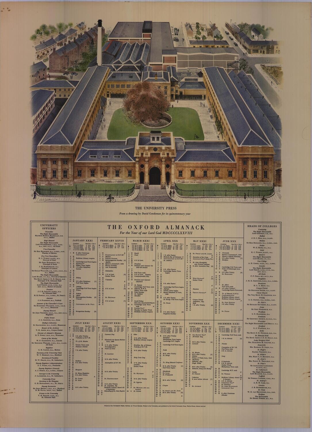 1978 Oxford Almanack Uni Press Chromolitho