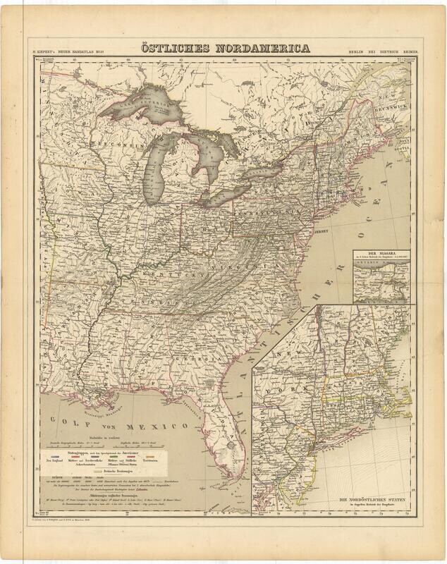 1856 Ostliches NordAmerica by H. Kiepert in Lithography w/ OHC  (Eastern North America)