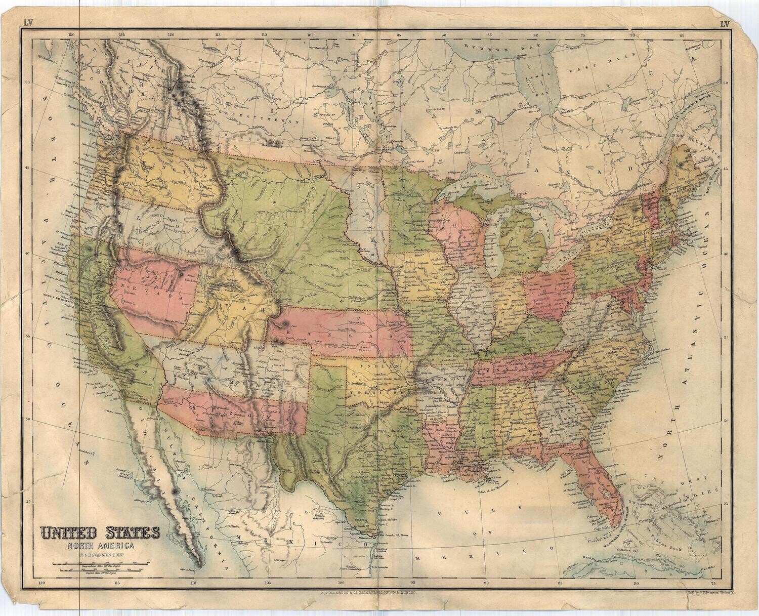1862 Map of the United States &amp; territories by Swanston