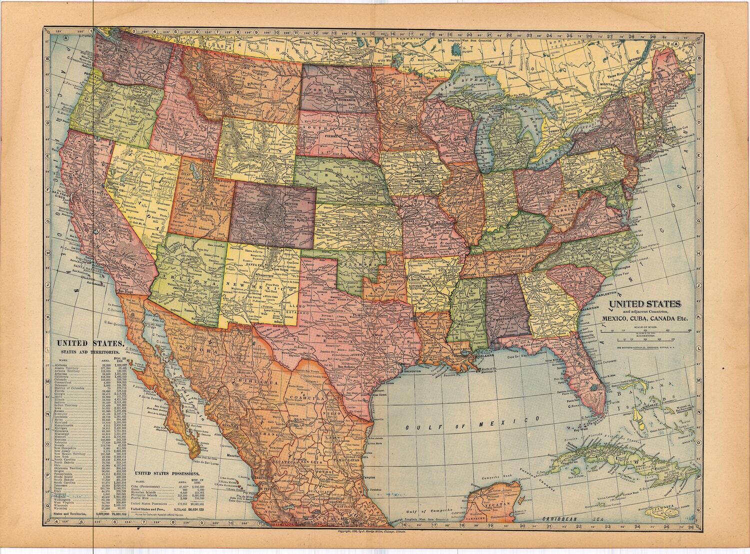 1903 (1899) Map of United States and Mexico by the Martin MIller Co. in Color Lithography