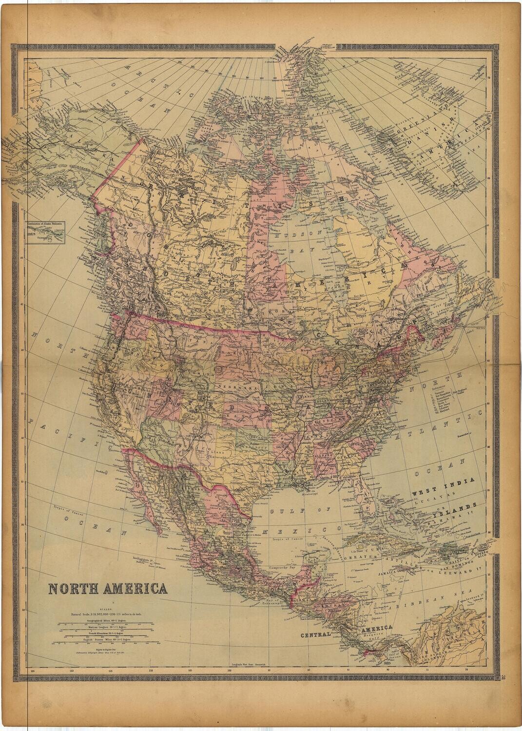 1886 North America Map by Bradley's