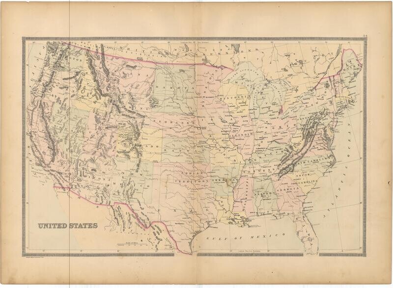 1886 Map of The United States by Bradleys