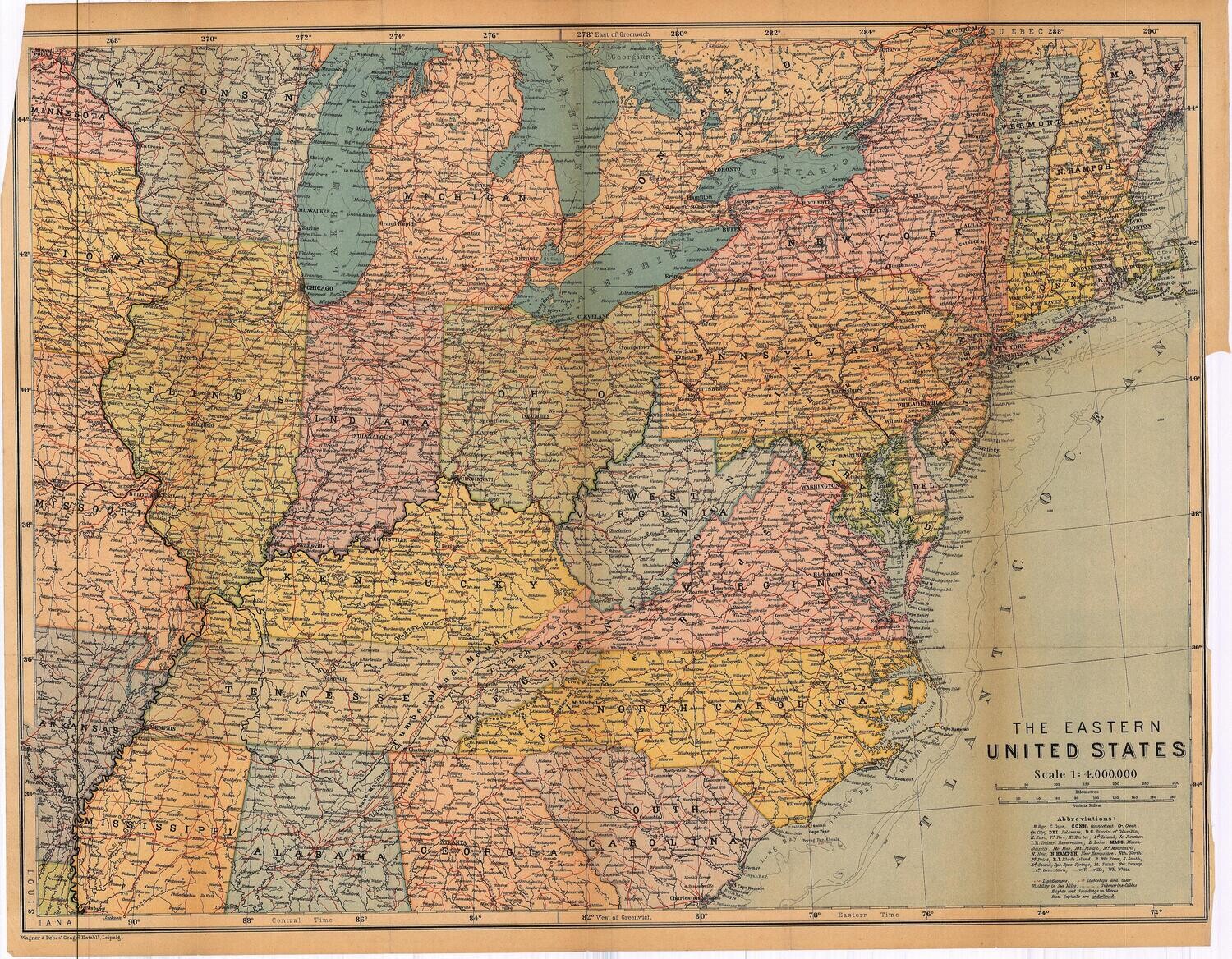 1910 Eastern United States by Bedekker in Color Lithography