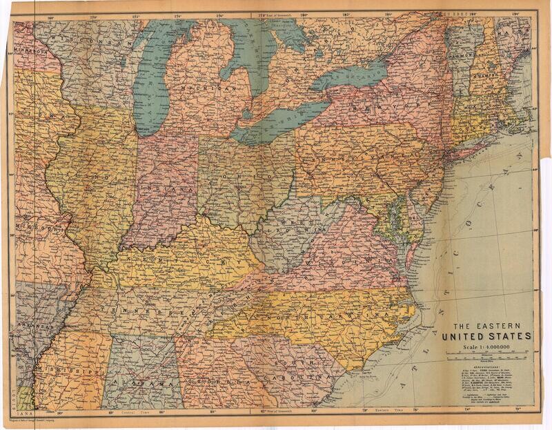 1910 Eastern United States by Bedekker in Color Lithography