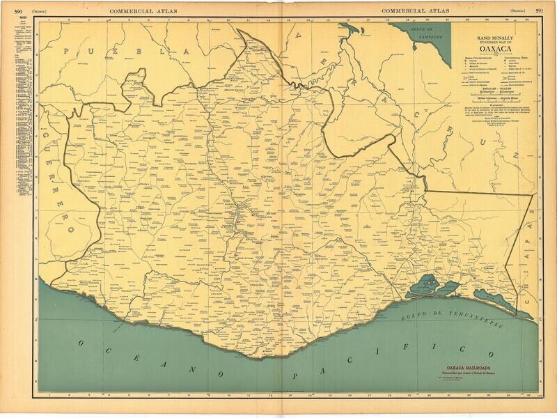 1925 Rand McNally Map of Oaxaca Mexico