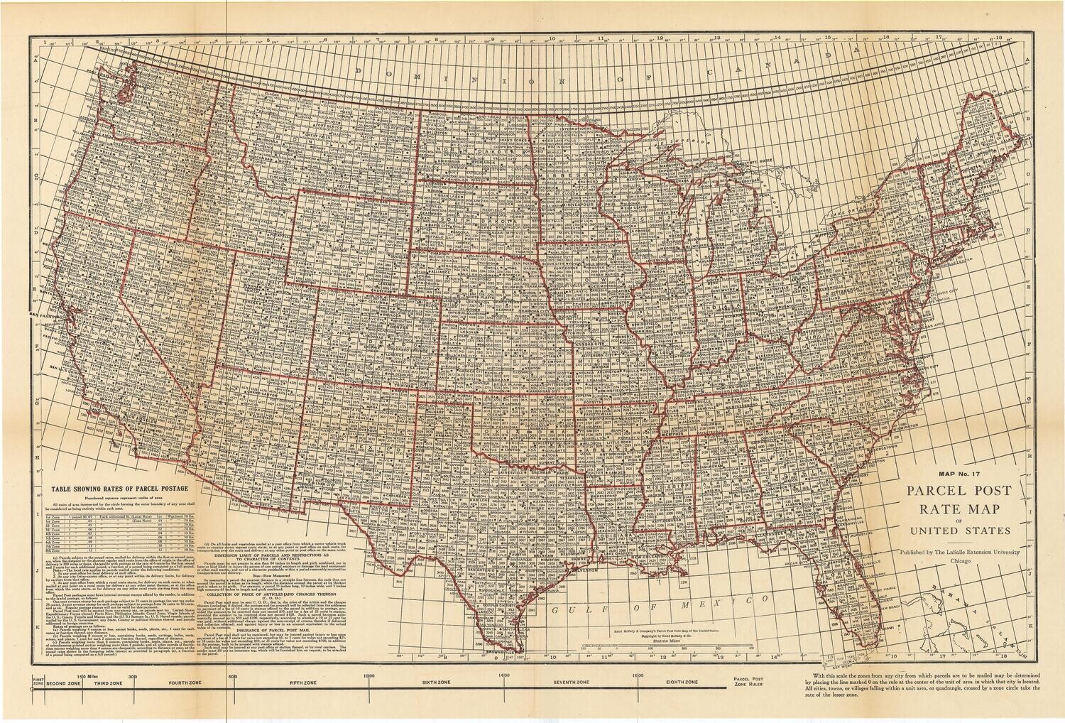 1927 Parcel Post Rate Map No. 17- Litho
