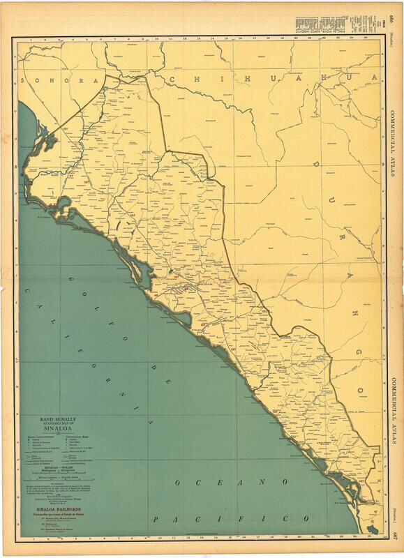 1925 Rand McNally Map of Sinaloa Mexico
