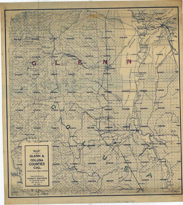 1908 Map of Glenn  &amp; Colusa Counties by Punnett Bros in Lithography