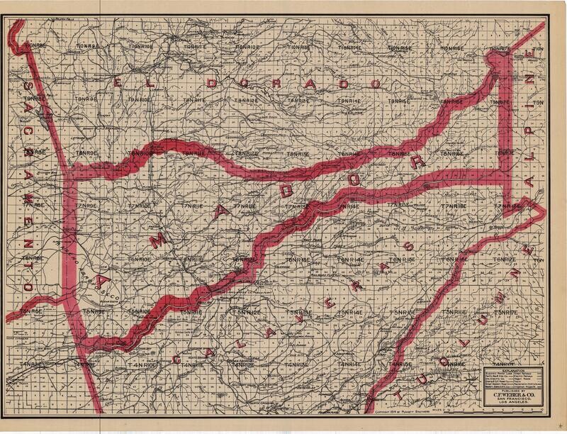 1914 CF Weber Map of Amador County w/ parts of Eldorado &amp; Calaveras Co.'s