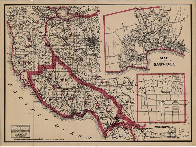 1914 CF Weber Map of Santa Cruz County w/San Mateo Co.