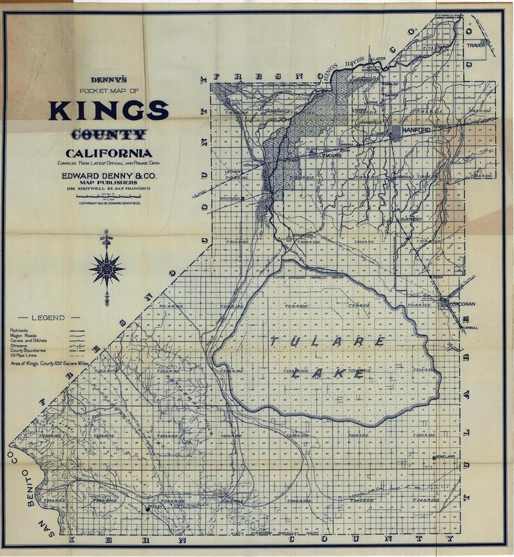 1912 Pocket Map of Kings County by Edward Denny in Lithograph in Blue