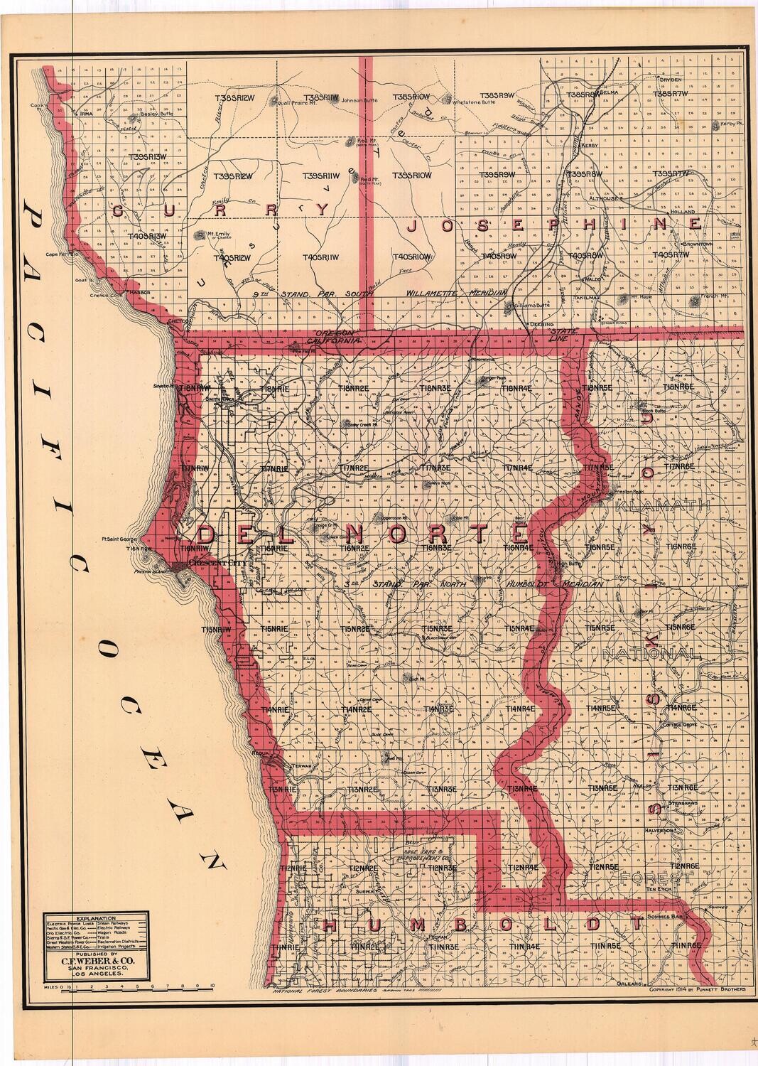 1914 Map of Del Norte County by CF Weber in 2 Color Lithography
