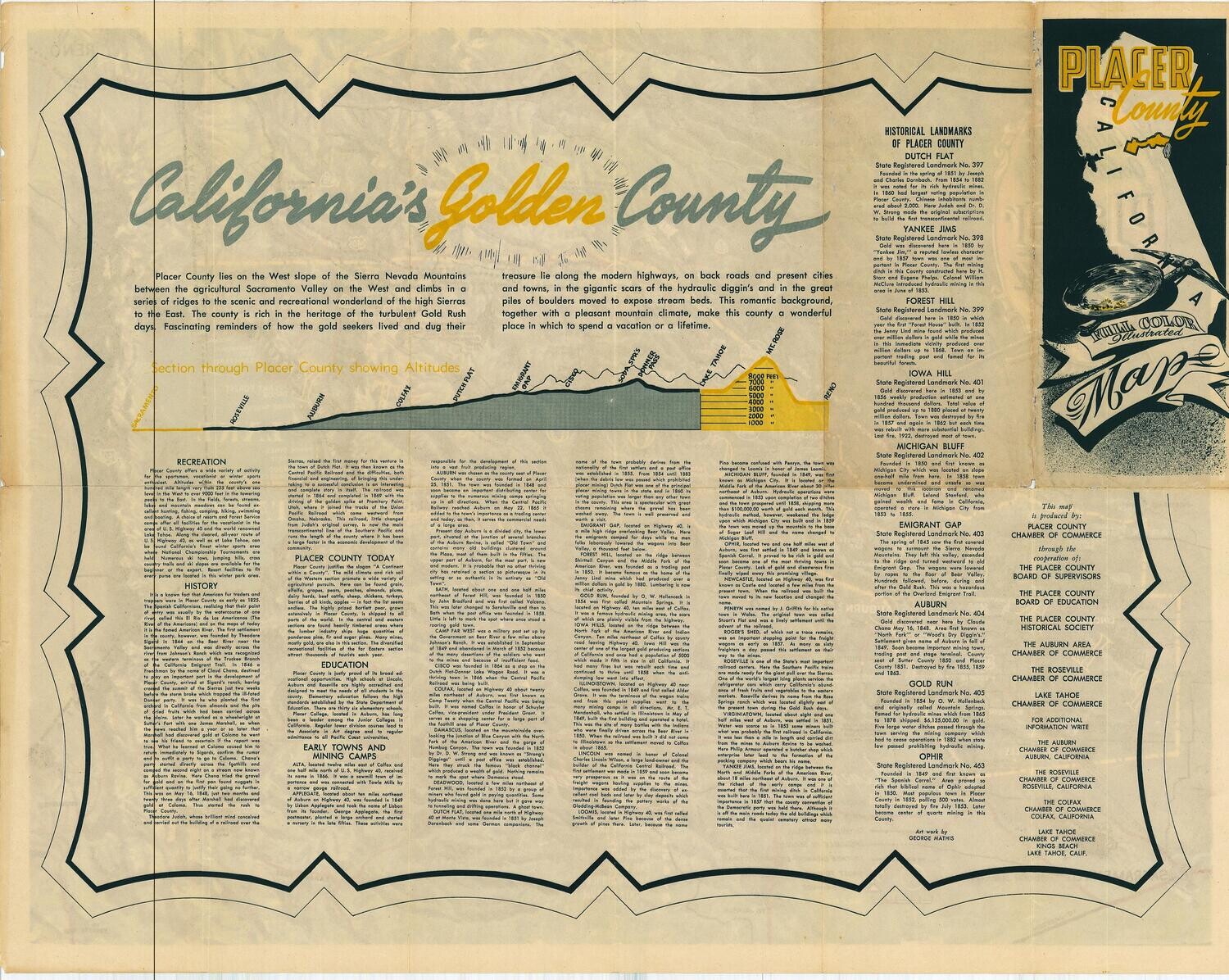 1960 Map of Placer County w/ Lake Tahoe, by George Mathis