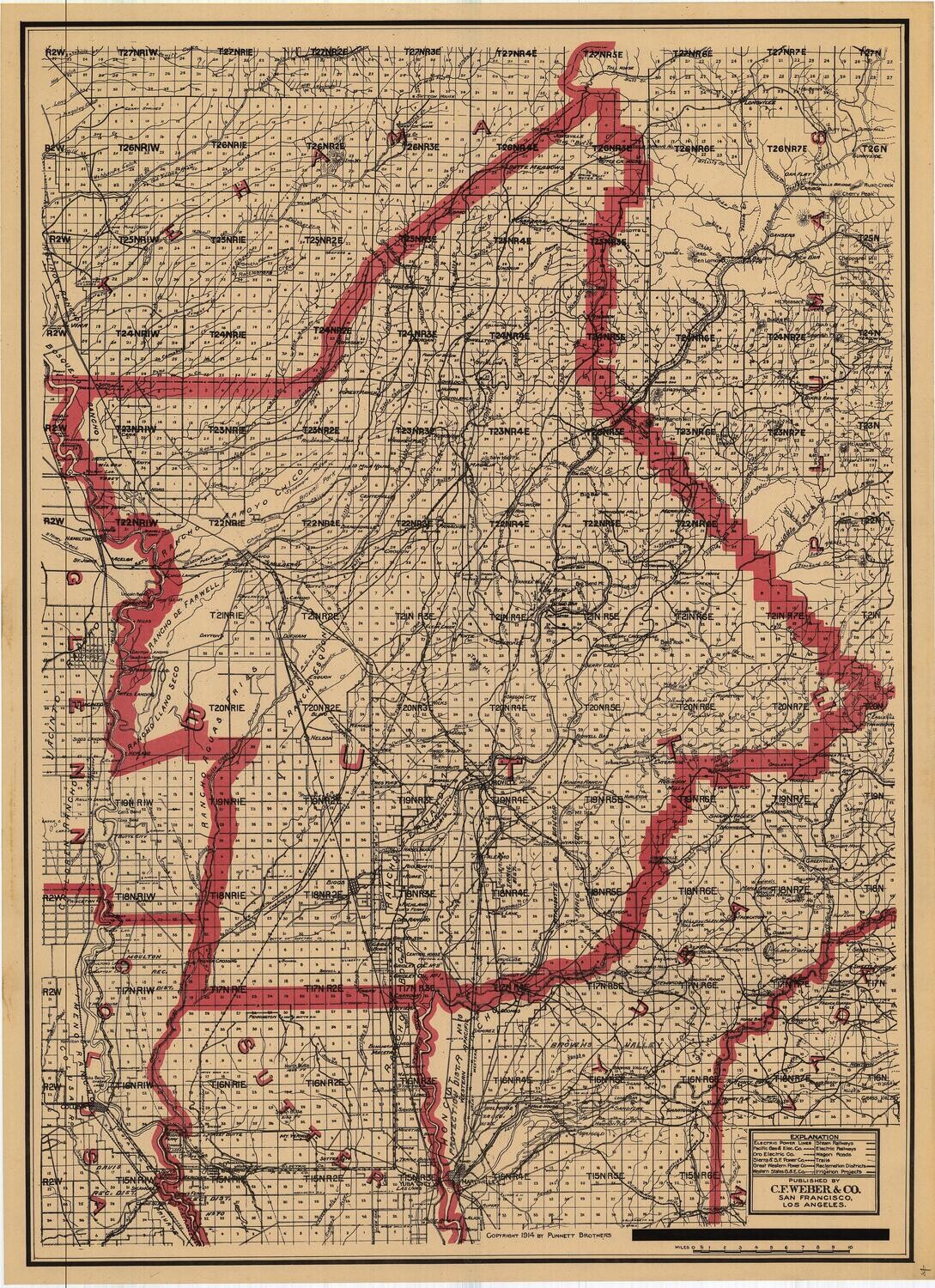 1914 Map of Butte County, Ca. by CF Weber in 2 Color Lithography