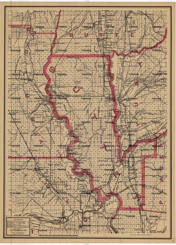 1914 CF Weber Map of  Sutter County w/ parts of Yolo &amp; Yuba, Co.'s- NOS