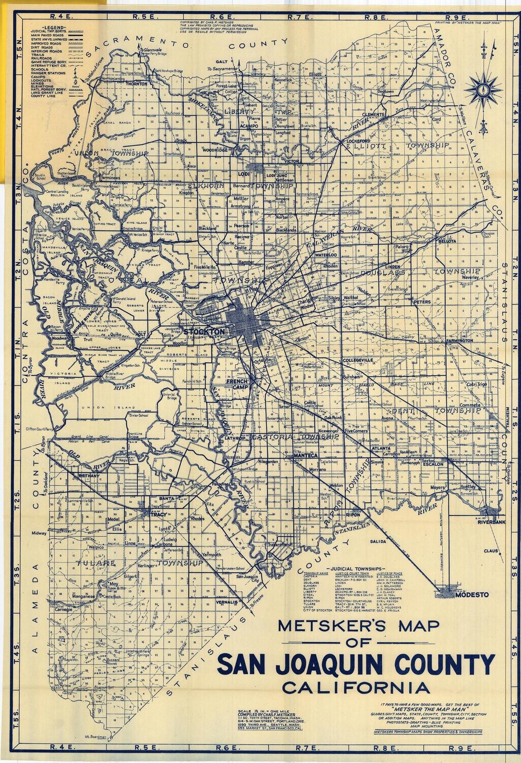 1946 San Joaquin County Metsker Litho (Stockton CA)