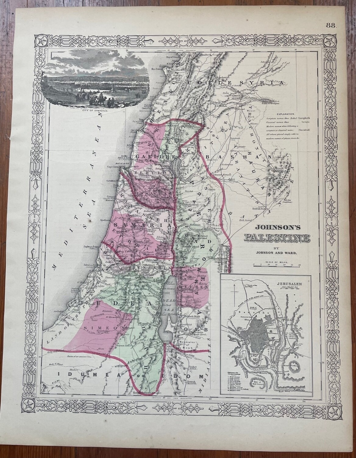 1863 Map of Palestine by Johnson &amp; Ward in Steel Engraving w/OHC
