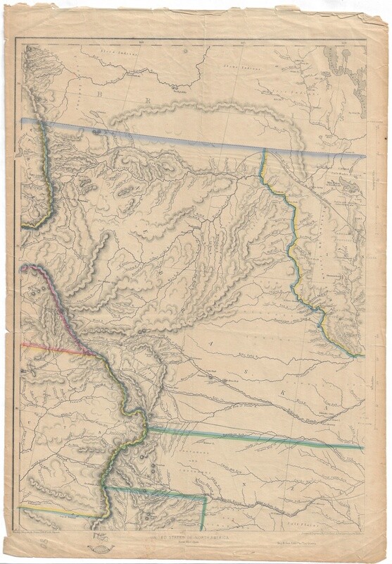 1857 Map of Idaho, Nebraska &amp; Colorado w/hand water color
