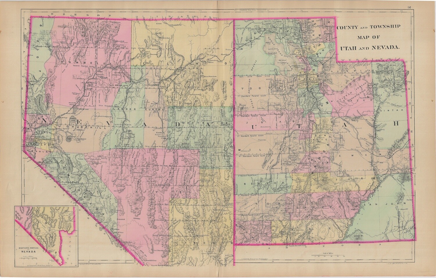1887 Map of Nevada &amp; Utah by Bradley&#39;s in Lithography