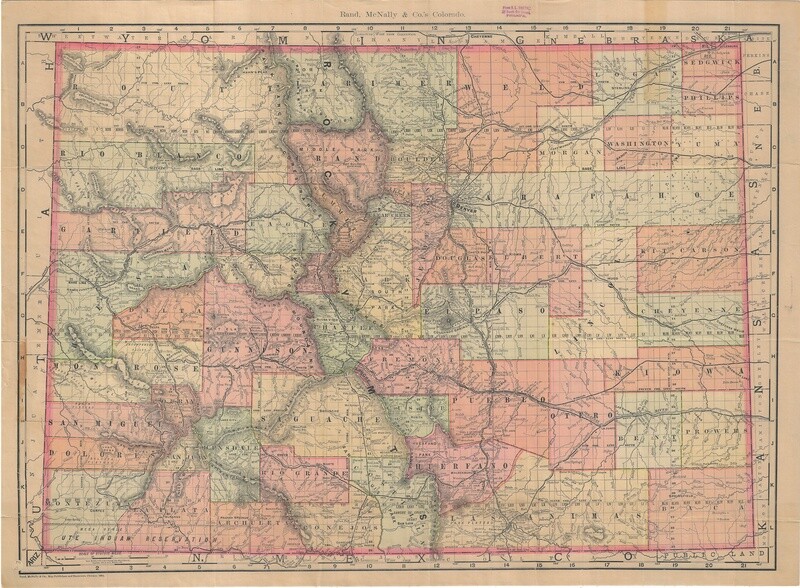 1892 Folding Railroad Map of Colorado by Rand McNally in Color Lithography