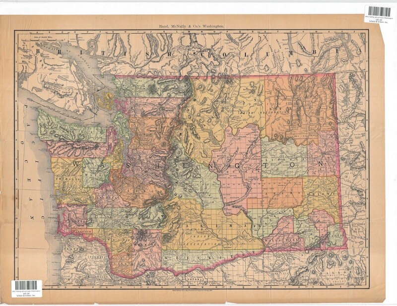 1892 Folding Railroad Map of Washington by Rand McNally in Color Lithography