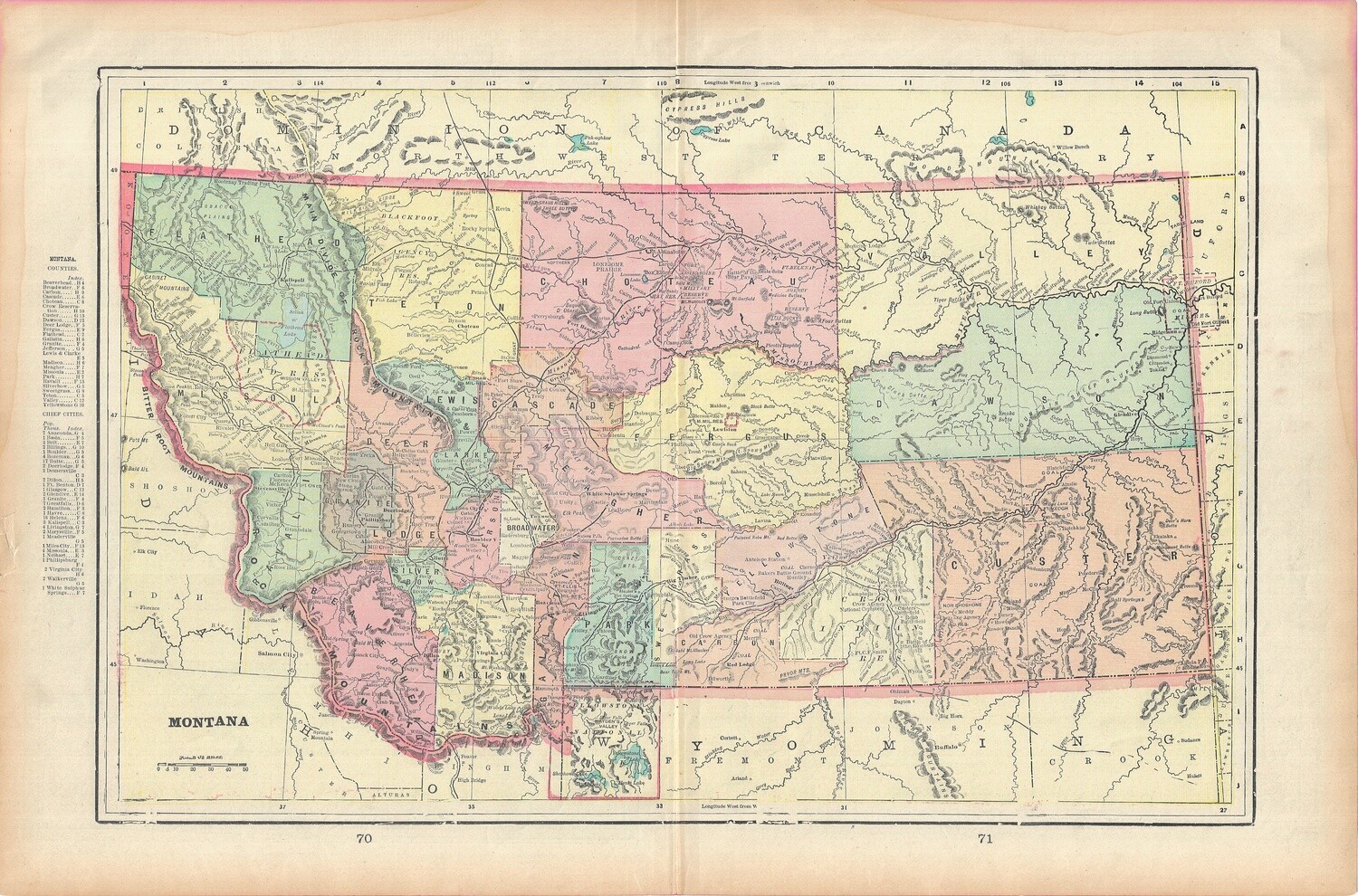 1903 Map of Montana by Geo.Cram in Color Lithography
