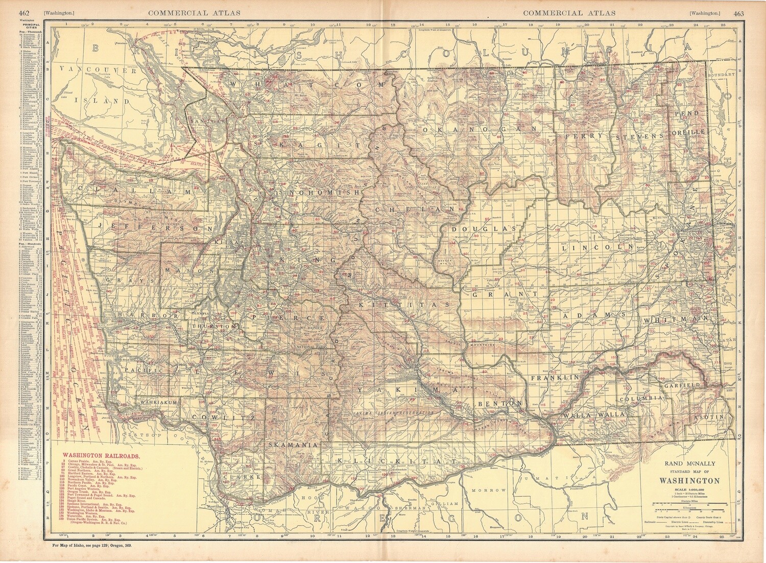 1924 Railroad Map of Washington by Rand McNally