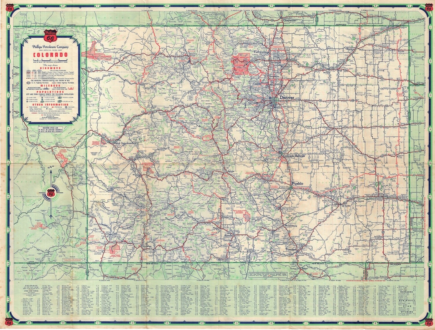 1940 Colorado Folding map by Gousha for Phillips 66