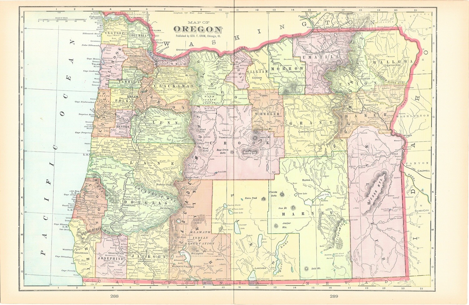 1903 Map of Oregon by Geo.Cram in Color Lithography