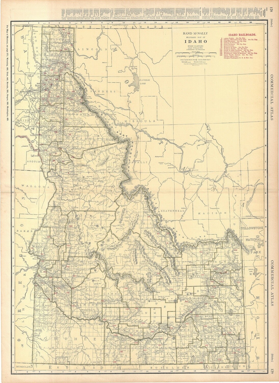 1924 Railroad Map of Idaho by Rand McNally in Duotone Lithography