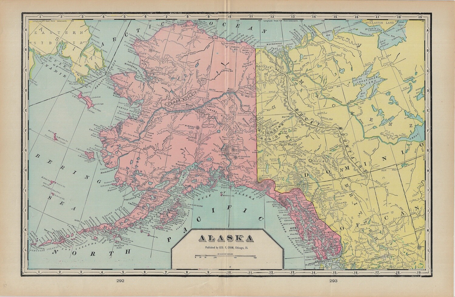 1900 Map of Alaska by Geo.Cram in Color Lithography