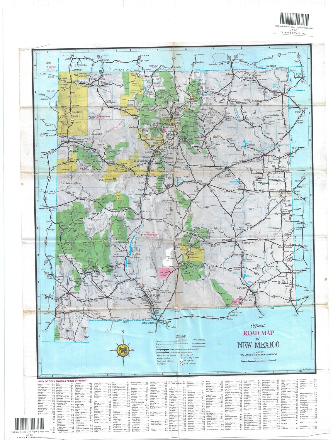 1961 New Mexico State Highway dept. map