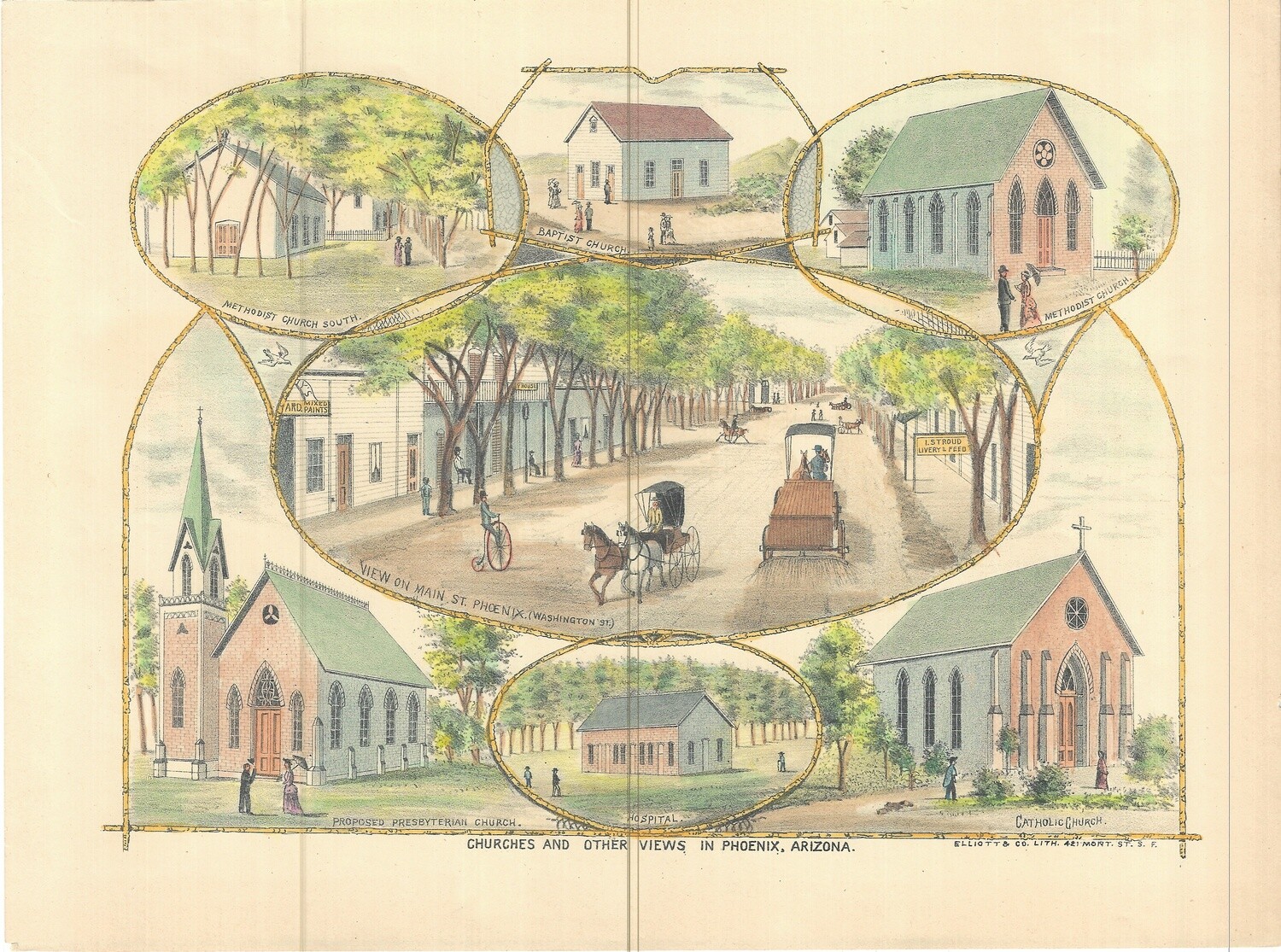 1895 Churches and Other View in Phoenix Az. by Elliott &amp; Co in SF Ca.