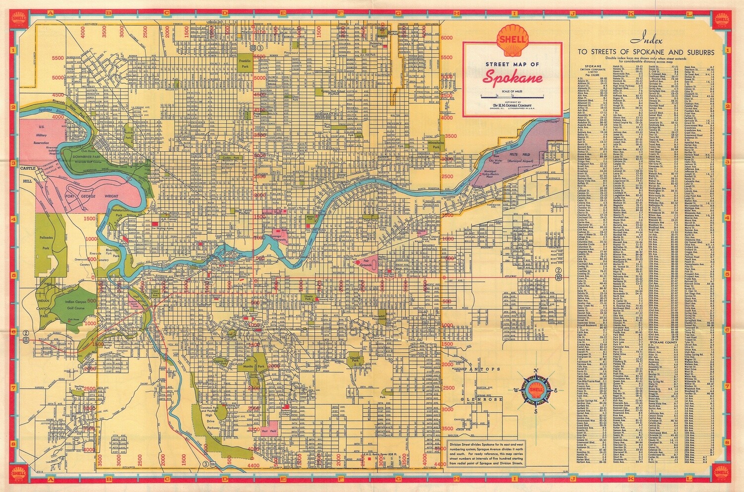 1940 Map of Spokane WA, by Shell