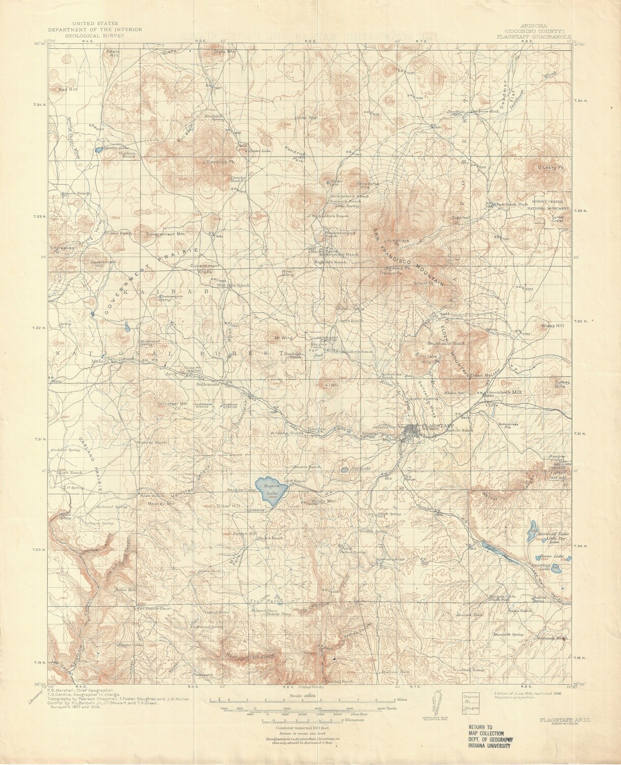 1946 (1912) Flagstaff Arizona topography sheet