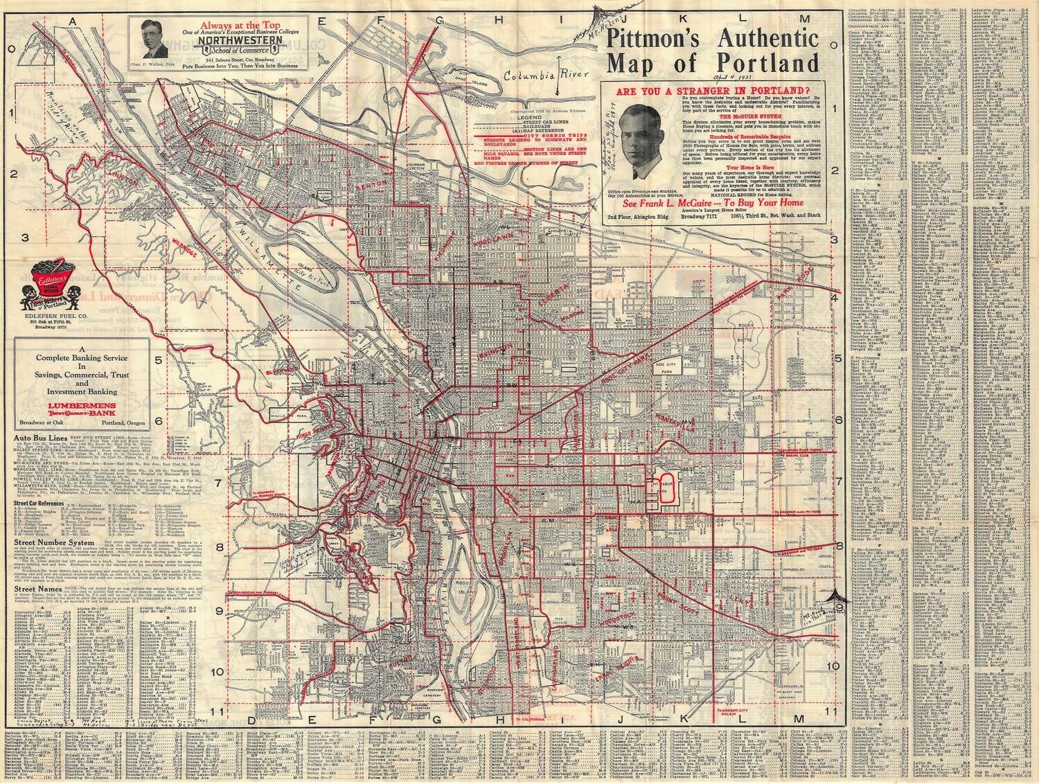 1926 Pittmon's Map of Portland