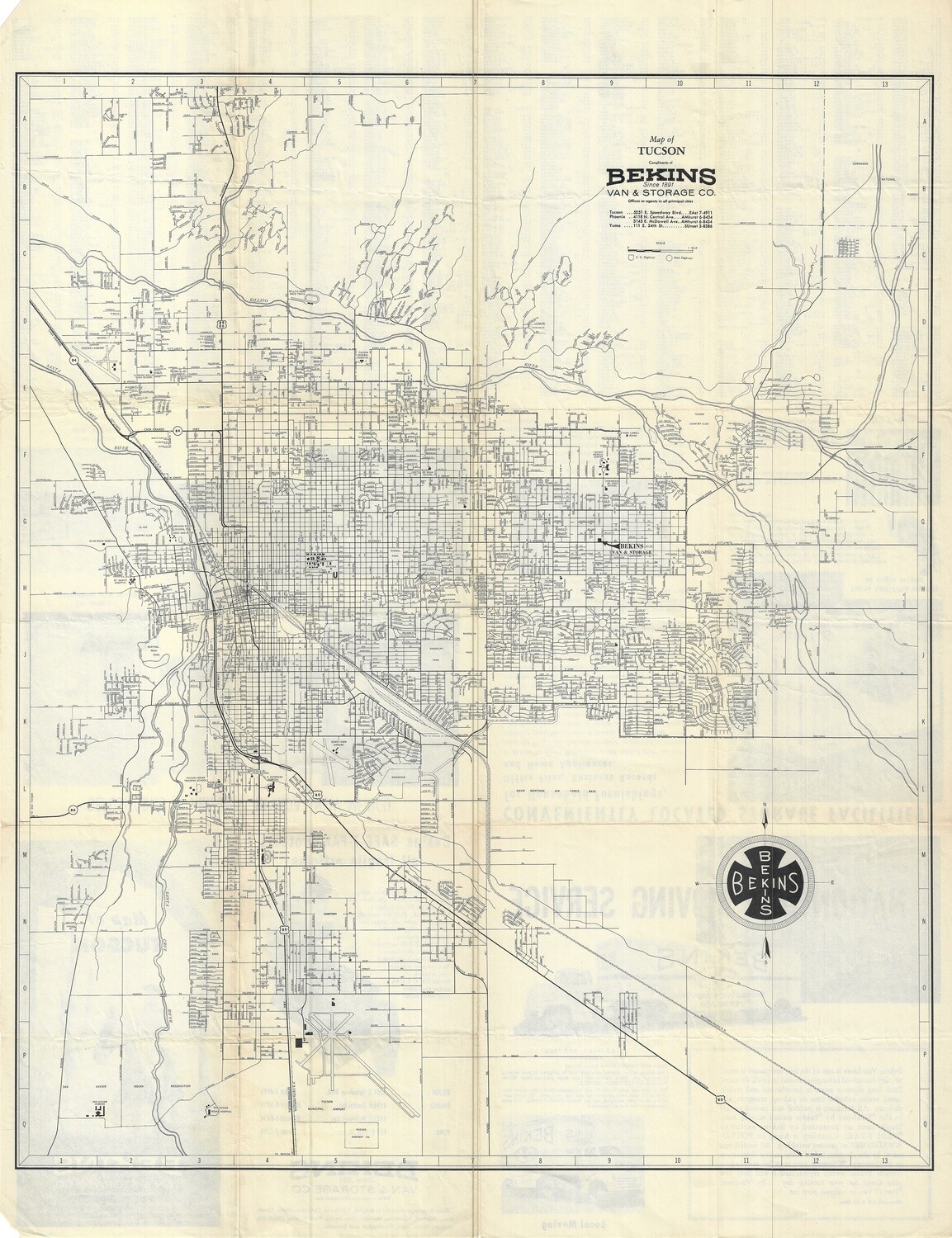 1955 Bekins Map of Tucson